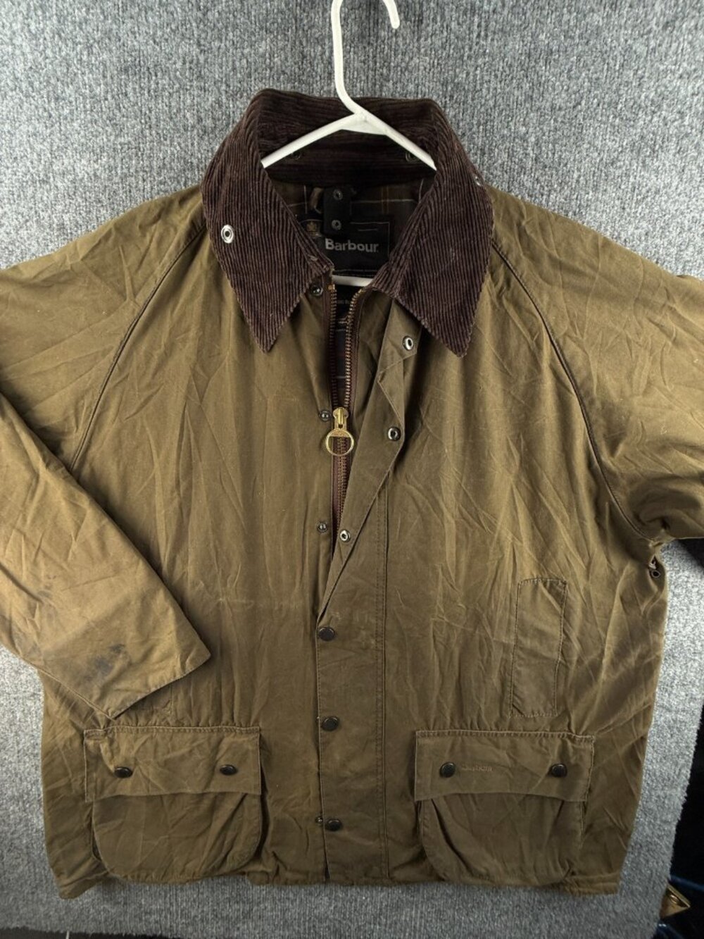 Barbour Classic Beaufort Green Waxed Jacket Coat Men Full Zip Lined Size 48